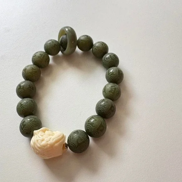 Bodhi Seed Bracelet with Guardian Lion Charm – Natural Meditation Beads new - Picture 4 of 6